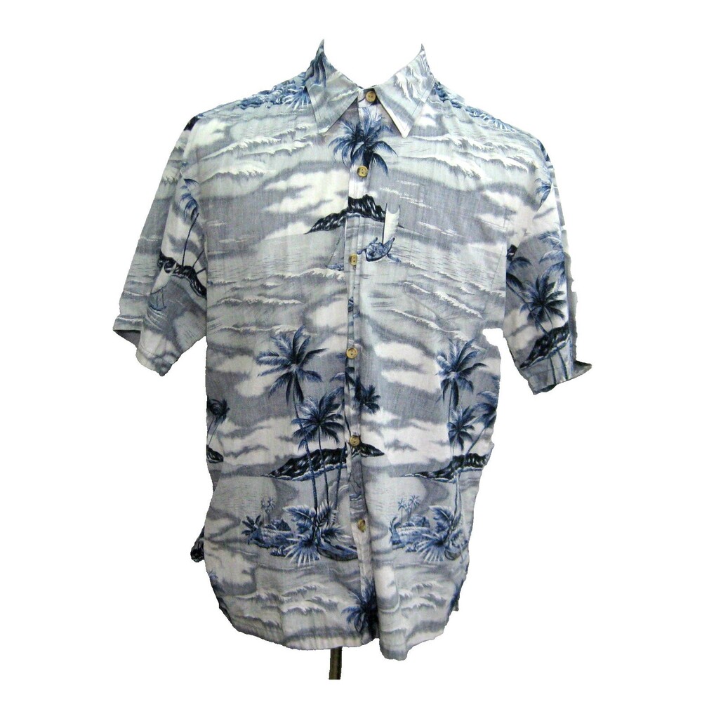 Rainbow Vintage Hawaiian Shirt Mens XL Blue Short Sleeve Aloha Made in Hawaii